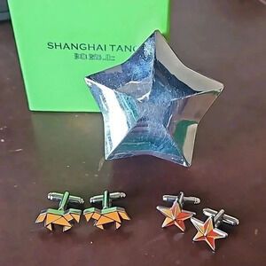 2 Sets of Shanghai Tang Cufflinks: Origami Horse and Red/Orange Stars